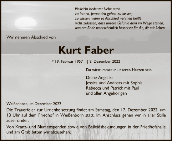 Traueranzeige von Kurt Faber von WRS