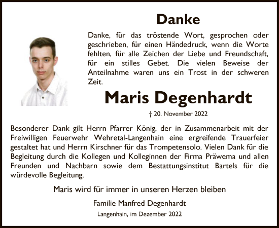 Traueranzeige von Maris Degenhardt von WRS