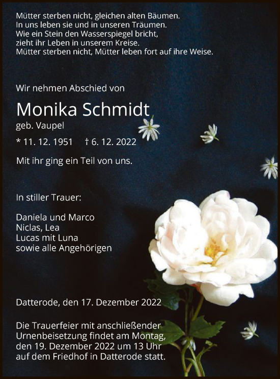 Traueranzeige von Monika Schmidt von WRS