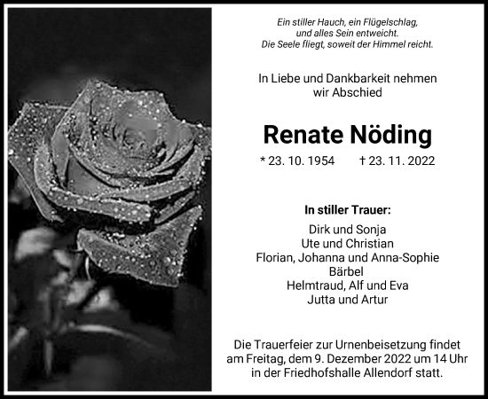 Traueranzeige von Renate Nöding von HNA