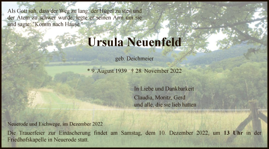 Traueranzeige von Ursula Neuenfeld von WRS