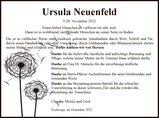 Traueranzeige von Ursula Neuenfeld von WRS