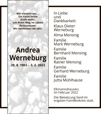 Traueranzeige von Andrea Werneburg von WRS