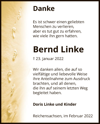 Traueranzeige von Bernd Linke von WRS