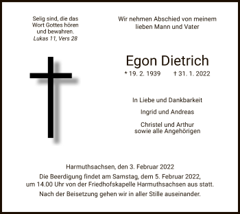 Traueranzeige von Egon Dietrich von WRS