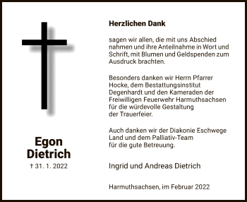 Traueranzeige von Egon Dietrich von WRS