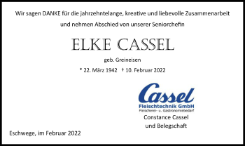 Traueranzeige von Elke Cassel von WRS