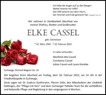 Traueranzeige von Elke Cassel von WRS