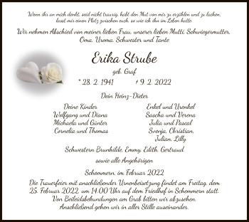 Traueranzeige von Erika Strube von WRS