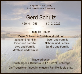 Traueranzeige von Gerd Schulz von WRS