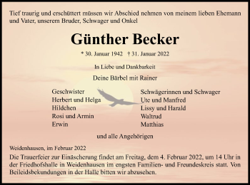 Traueranzeige von Günther Becker von WRS