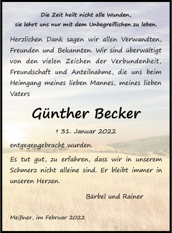 Traueranzeige von Günther Becker von WRS