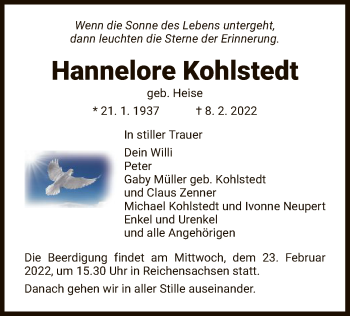 Traueranzeige von Hannelore Kohlstedt von WRS