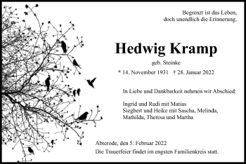 Traueranzeige von Hedwig Kramp von WRS