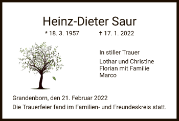 Traueranzeige von Heinz-Dieter Saur von WRS