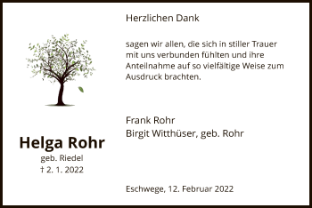 Traueranzeige von Helga Rohr von WRS