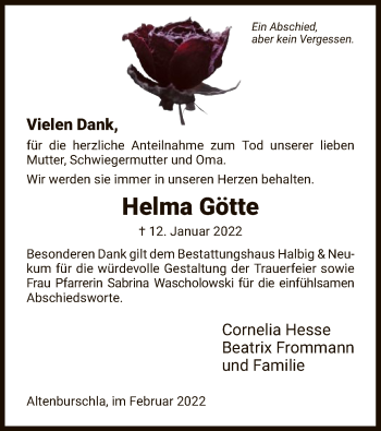 Traueranzeige von Helma Götte von WRS