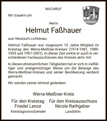 Traueranzeige von Helmut Faßhauer von WRS