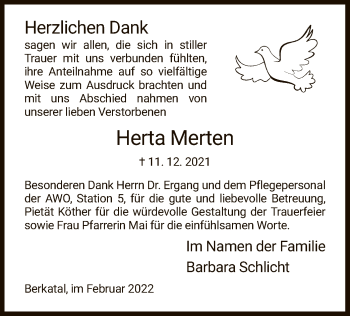 Traueranzeige von Herta Merten von WRS