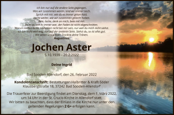 Traueranzeige von Jochen Aster von HNA