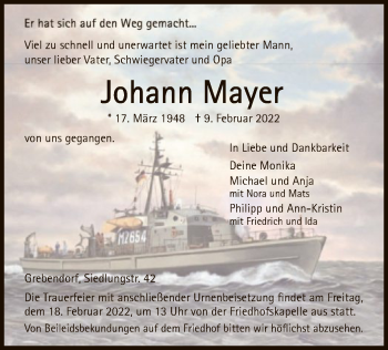 Traueranzeige von Johann Mayer von WRS