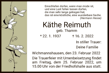 Traueranzeige von Käthe Reimuth von WRS