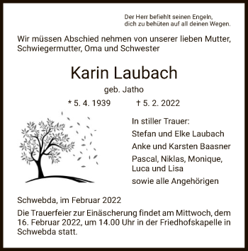 Traueranzeige von Karin Laubach von WRS