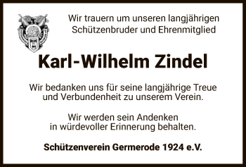 Traueranzeige von Karl-Wilhelm Zindel von WRS