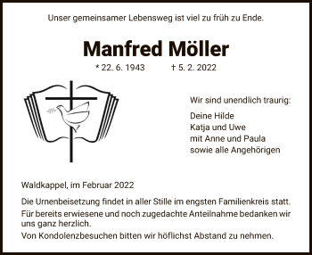 Traueranzeige von Manfred Möller von WRS