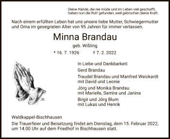 Traueranzeige von Minna Brandau von WRS