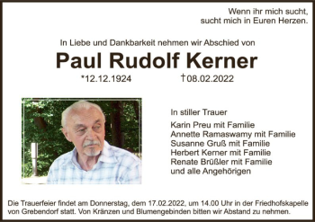 Traueranzeige von Paul Rudolf Kerner von WRS