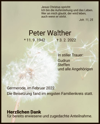 Traueranzeige von Peter Walther von WRS