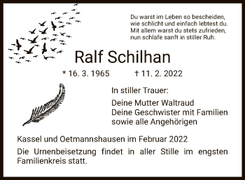 Traueranzeige von Ralf Schilhan von WRS