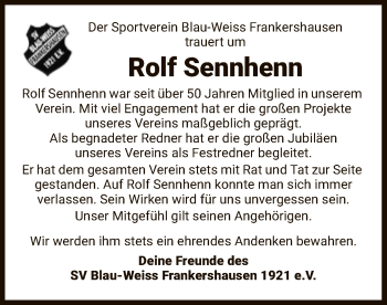 Traueranzeige von Rolf Sennhenn von WRS