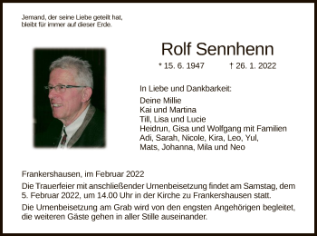 Traueranzeige von Rolf Sennhenn von WRS