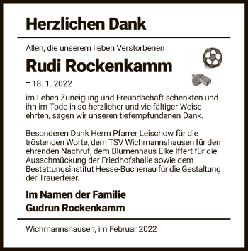 Traueranzeige von Rudi Rockenkamm von WRS