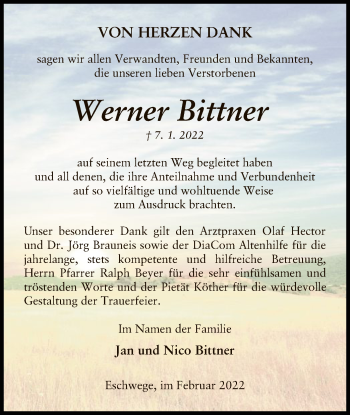 Traueranzeige von Werner Bittner von WRS