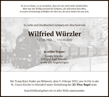Traueranzeige von Wilfried Würzler von HNA
