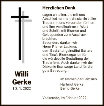 Traueranzeige von Willi Gerke von WRS