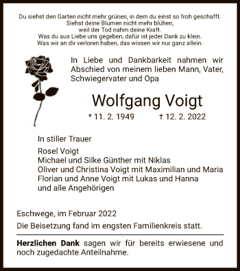 Traueranzeige von Wolfgang Voigt von WRS