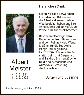 Traueranzeige von Albert Meister von WRS
