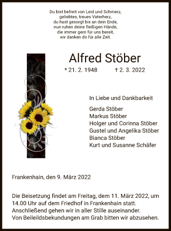 Traueranzeige von Alfred Stöber von WRS