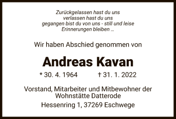 Traueranzeige von Andreas Kavan von WRS