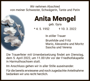 Traueranzeige von Anita Mengel von WRS