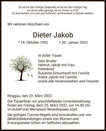 Traueranzeige von Dieter Jakob von WRS