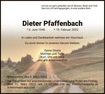 Traueranzeige von Dieter Pfaffenbach von WRS