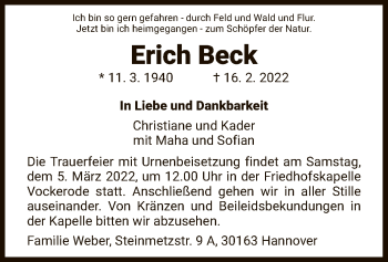 Traueranzeige von Erich Beck von WRS