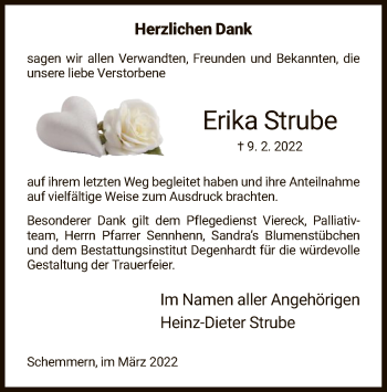 Traueranzeige von Erika Strube von WRS