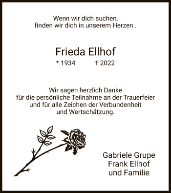 Traueranzeige von Frieda Ellhof von WRS