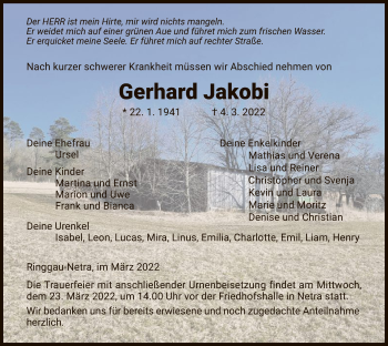 Traueranzeige von Gerhard Jakobi von WRS